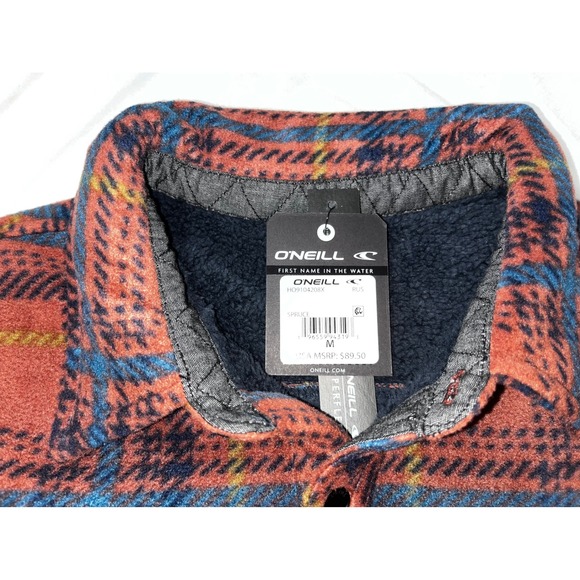 O'Neill Plaid Fleece Lined Sherpa Shirt Jacket Mens Medium Shacket New NWT - Picture 3 of 10